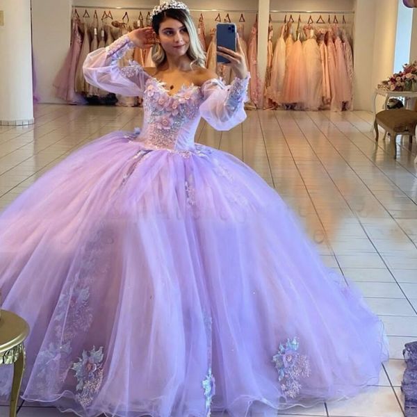 lavender tulle long puff sleeves ball gown flower quinceanera dresses appliques flowers long sleeved sheer formal princess party, Blue;red
lavender tulle long puff sleeves ball gown flower quinceanera dresses appliques flowers long sleeved sheer formal princess party, Blue;red
