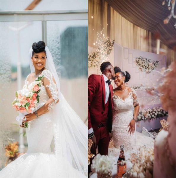 2019 lace appliqued long sleeves mermaid wedding dress afrrican sheer lace black girl plus size bridal gowwn custom made3048546, White
2019 lace appliqued long sleeves mermaid wedding dress afrrican sheer lace black girl plus size bridal gowwn custom made3048546, White