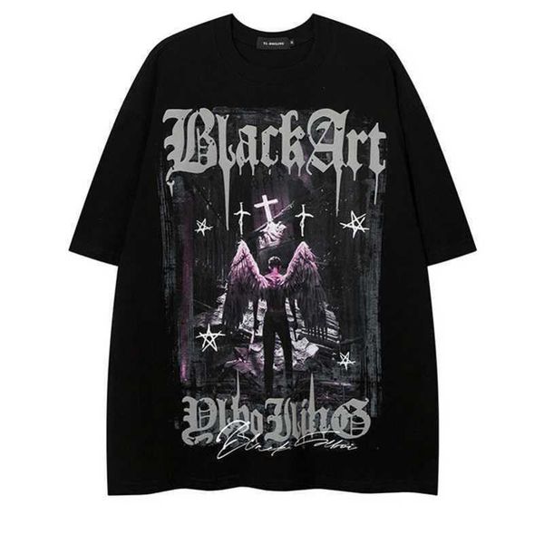 original design of european and american high street short sleeved vintage dark high street explosion street print hiphop american t-shirt f, White;black 
original design of european and american high street short sleeved vintage dark high street explosion street print hiphop american t-shirt f, White;black