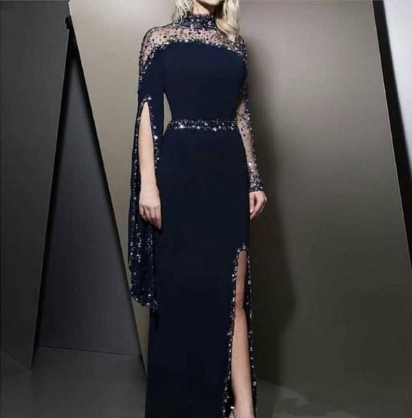 2021 new formal high neck navy blue evening dresses kaftan dubai beaded long sleeve party gowns modest robe de soiree split prom d3397493, Black;red
2021 new formal high neck navy blue evening dresses kaftan dubai beaded long sleeve party gowns modest robe de soiree split prom d3397493, Black;red