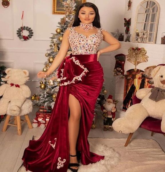 luxury high neck burgundy vevet mermaid evening dresses 2022 coloful side split crystal beading formal party dress prom gowns7334405, Black;red
luxury high neck burgundy vevet mermaid evening dresses 2022 coloful side split crystal beading formal party dress prom gowns7334405, Black;red