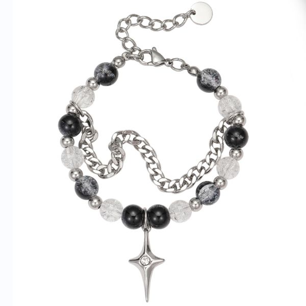ice cracking bead titanium steel four manged star double layered layered bracelet with cool and individualized style, popular accessories, h, Black
ice cracking bead titanium steel four manged star double layered layered bracelet with cool and individualized style, popular accessories, h, Black