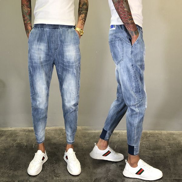 men s jeans spring and autumn social spirit young guy pants elastic waist bunch slim harem 230629, Blue
men s jeans spring and autumn social spirit young guy pants elastic waist bunch slim harem 230629, Blue