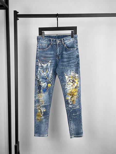 designer new mens jeans animal print spring and summer jeans men slim handsome trend youth small feet micro-elastic long pants, Blue
designer new mens jeans animal print spring and summer jeans men slim handsome trend youth small feet micro-elastic long pants, Blue