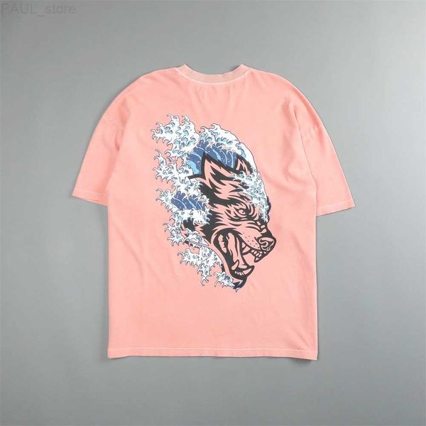 men's t-shirts darc sport premium pink wolves print 100% cotton t shirt loose oversized men women t-shirt hip hop streetwear tees l230, White;black