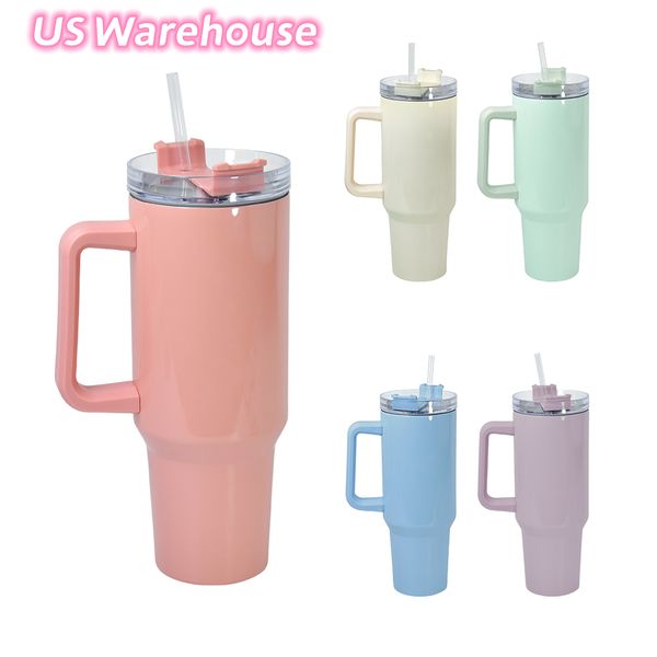 Image of US Warehouse 40oz Sublimation Macaron Colors Tumblers with handle Water Bottle Portable Outdoor Sports Cup Insulation Travel Vacuum Flask Bottles Z11