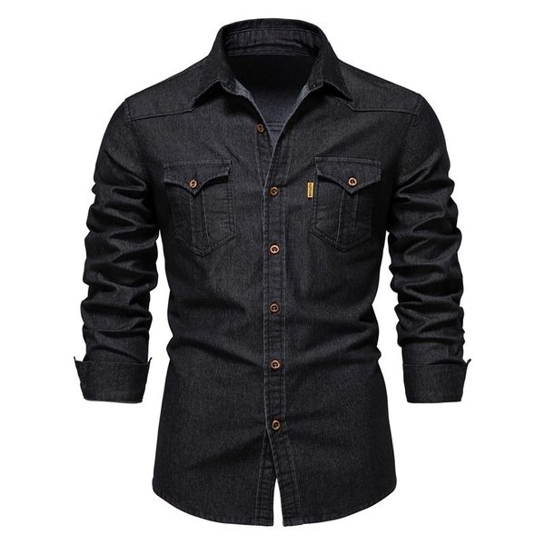 men's polos fanweilin elastic denim button up shirt long sleeve cowboy black shirts for men casual slim fit mens clothing camisa mascul, White;black
men's polos fanweilin elastic denim button up shirt long sleeve cowboy black shirts for men casual slim fit mens clothing camisa mascul, White;black
