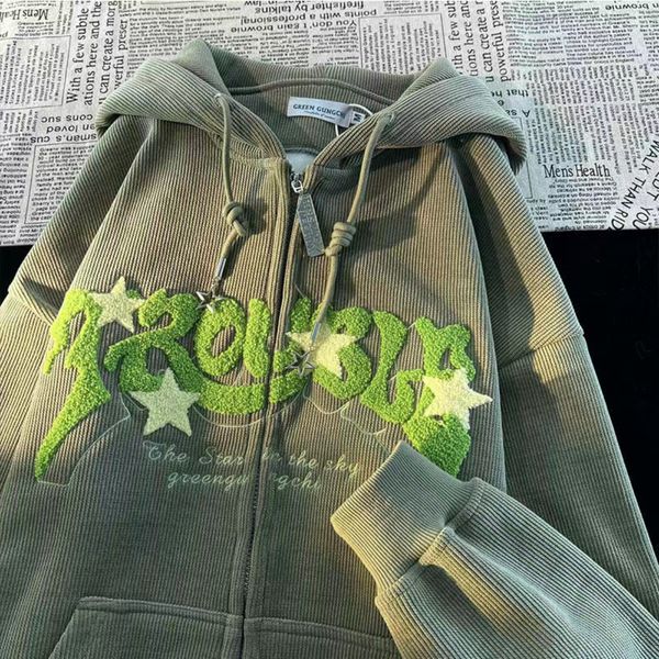 women's hoodies sweatshirts fashion retro street corduroy letter stars embroidered hoodie female y2k couple loose zipper hoodie casual, Black
women's hoodies sweatshirts fashion retro street corduroy letter stars embroidered hoodie female y2k couple loose zipper hoodie casual, Black