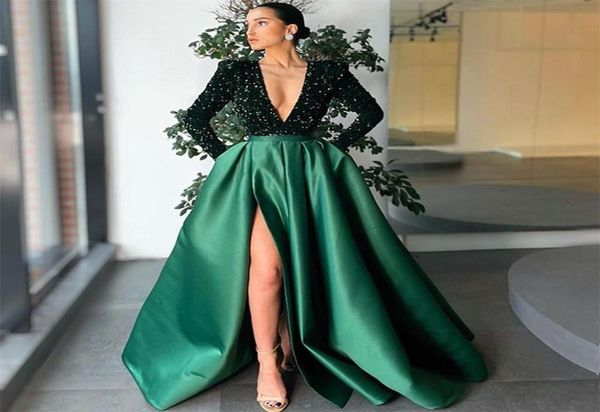 long sleeve elegant evening dress 2021 deep vneck dubai women sparkly sequined green satin formal prom party gowns6352987, Black;red
long sleeve elegant evening dress 2021 deep vneck dubai women sparkly sequined green satin formal prom party gowns6352987, Black;red