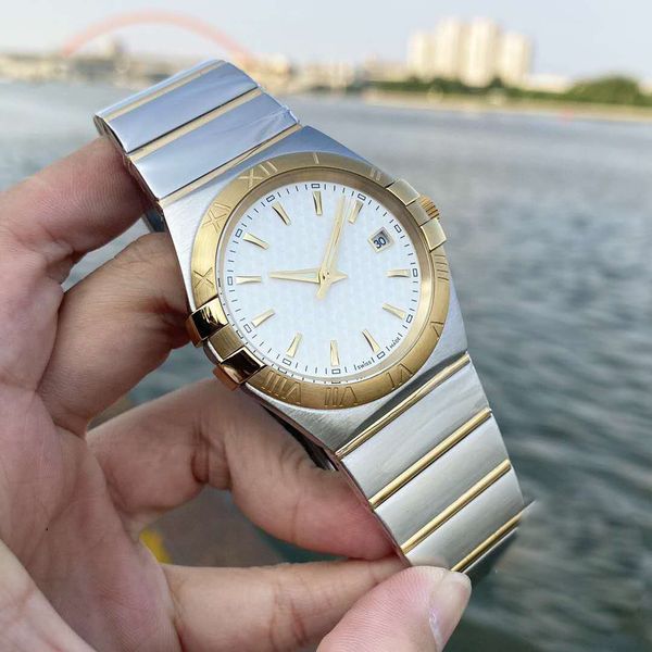 popular couple watch three pin mechanical watch luxury brand steel band men's aaa watch glow waterproof, Slivery;brown
