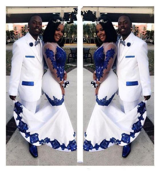 new white satin royal blue lace aso ebi african prom dresses long illusion sleeves appliqued mermaid evening formal gowns6762754, Black
new white satin royal blue lace aso ebi african prom dresses long illusion sleeves appliqued mermaid evening formal gowns6762754, Black