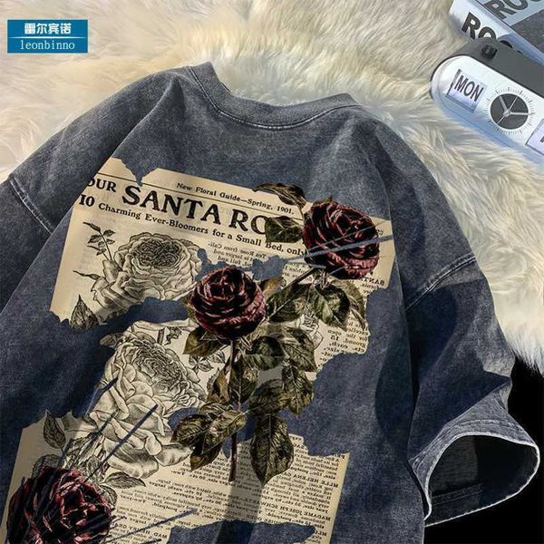 rose print 260g heavy duty short sleeve t-shirt men's summer american vintage washed old loose large half sleeves, White;black
rose print 260g heavy duty short sleeve t-shirt men's summer american vintage washed old loose large half sleeves, White;black
