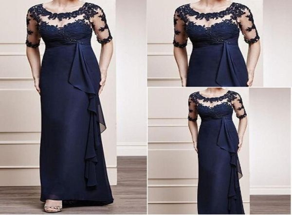 new 12length sleeves mother of the bride illusion neckline sheer transparent side draped dark navy chiffon floorlength7187116, Black;red
new 12length sleeves mother of the bride illusion neckline sheer transparent side draped dark navy chiffon floorlength7187116, Black;red