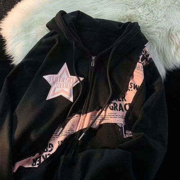 women's hoodies sweatshirts y2k zip up hoodie women american fried street star letter print patchwork cardigan hoodie women's tren, Black
women's hoodies sweatshirts y2k zip up hoodie women american fried street star letter print patchwork cardigan hoodie women's tren, Black