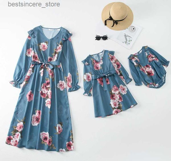 european and american parent-child mother-daughter spring blue floral long-sleeved dress for romper family matching outfits
european and american parent-child mother-daughter spring blue floral long-sleeved dress for romper family matching outfits