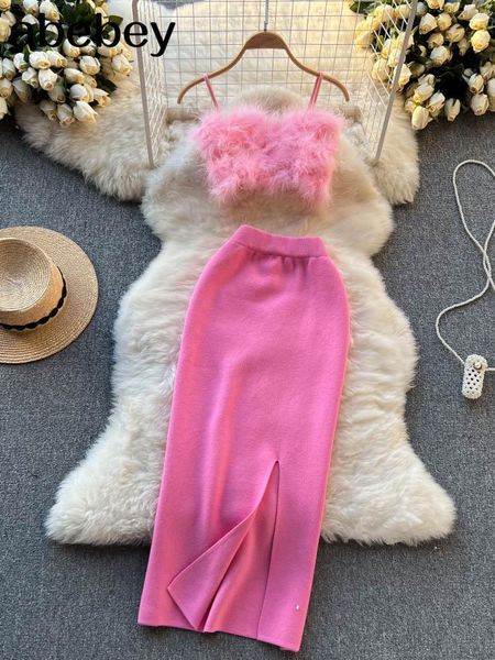two piece dress pink women knit sets camis short elastic waist split long skirt fashion solid suits 230629, White
two piece dress pink women knit sets camis short elastic waist split long skirt fashion solid suits 230629, White