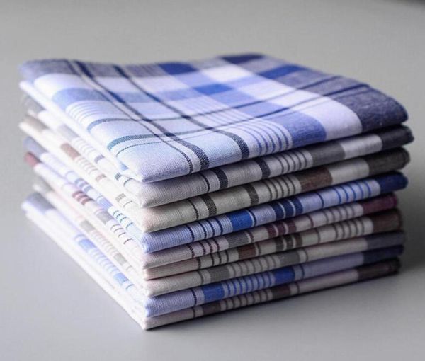 bow ties 10pcs dark color men plaid handkerchiefs women 100 cotton with stripe hankies gift set6581001, Black;gray