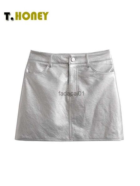 tellhoney women fashion silver shiny leather pu mini skirt female high waist front zipper with pockets ladies short skirts l230621, Black
tellhoney women fashion silver shiny leather pu mini skirt female high waist front zipper with pockets ladies short skirts l230621, Black