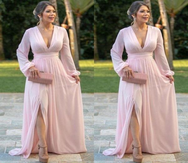 light pink chiffon evening dresses deep v neck long sleeves prom dress side split a line bride party gowns6725348, Black;red
light pink chiffon evening dresses deep v neck long sleeves prom dress side split a line bride party gowns6725348, Black;red