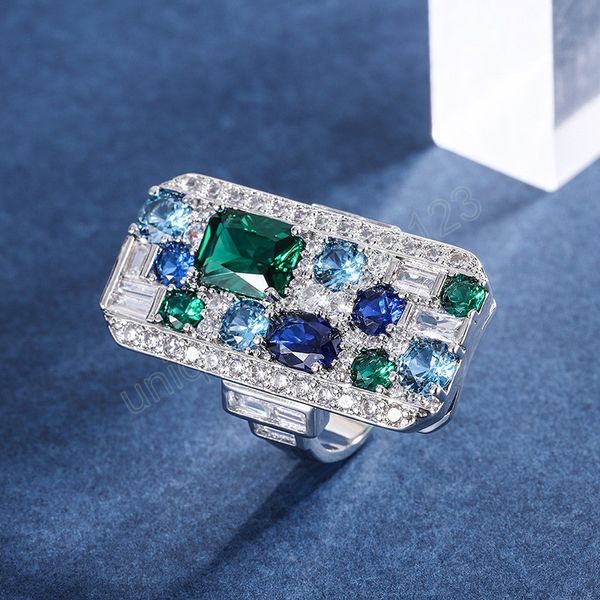 retro style large square colorblock sparkling crystal zircon ring for women's luxury wedding banquet jewelry, Silver
retro style large square colorblock sparkling crystal zircon ring for women's luxury wedding banquet jewelry, Silver