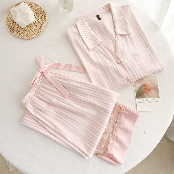 women's sleepwear lisacmvpnel stripe print lace sweet women pajama set long sleeve satin chiffon pyjamas 230630, Black;red
women's sleepwear lisacmvpnel stripe print lace sweet women pajama set long sleeve satin chiffon pyjamas 230630, Black;red