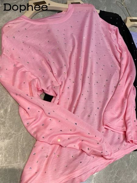 women s t shirt 2023 summer autumn korean drilling stretch long sleeve t shirt for women loose casual pink ice silk sun protection shirt 230, White
women s t shirt 2023 summer autumn korean drilling stretch long sleeve t shirt for women loose casual pink ice silk sun protection shirt 230, White