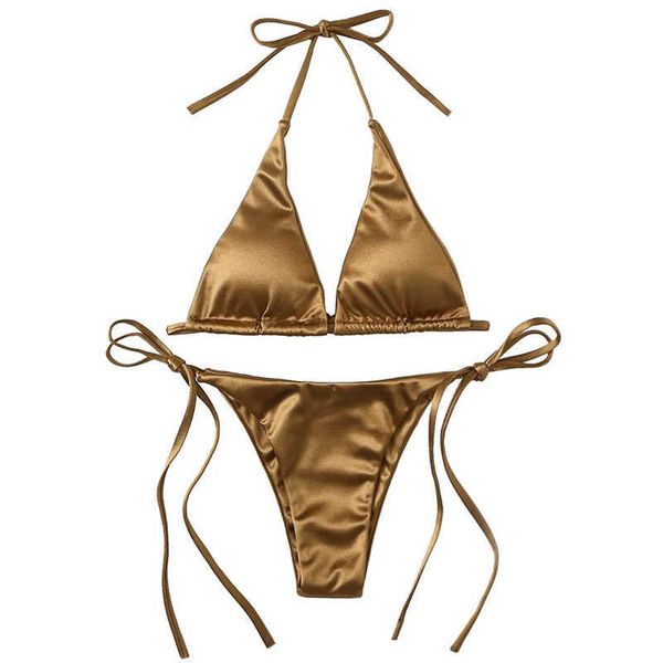 women's swimwear women's metallic halter two piece swimsuit tie side triangle bikini summer solid bathing suit beachwear bikini se, White;black
women's swimwear women's metallic halter two piece swimsuit tie side triangle bikini summer solid bathing suit beachwear bikini se, White;black