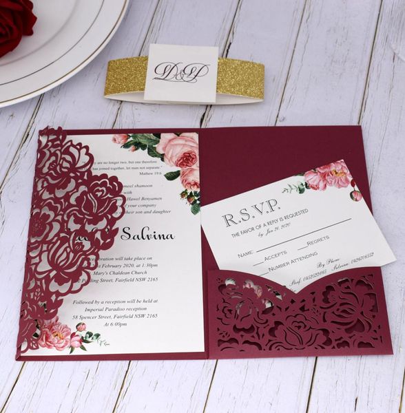 2020 burgundy rose laser cut pocket wedding invitation with rsvp card with glitter belt and tag quinceanera invitation graduation 5147999, Black
2020 burgundy rose laser cut pocket wedding invitation with rsvp card with glitter belt and tag quinceanera invitation graduation 5147999, Black