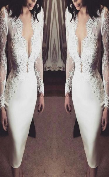 2021 short mermaid wedding dresses long sleeves lace applique satin scalloped v neck custom made beach wedding gown vestido de nov7893189, White
2021 short mermaid wedding dresses long sleeves lace applique satin scalloped v neck custom made beach wedding gown vestido de nov7893189, White
