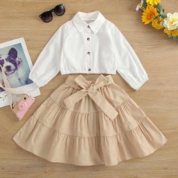 clothing sets 2pcs sweet little girls outfit toddler solid color long sleeve lapel single breasted shirt wide hemline half skirt set 230630, White
clothing sets 2pcs sweet little girls outfit toddler solid color long sleeve lapel single breasted shirt wide hemline half skirt set 230630, White