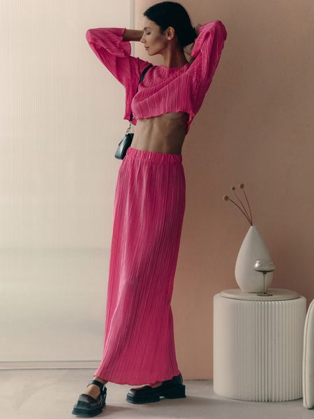 two piece dress bornladies pleated long skirt sets women flare sleeves crop shirts elastic waist skirt suit sets spring summer matching sets, White
two piece dress bornladies pleated long skirt sets women flare sleeves crop shirts elastic waist skirt suit sets spring summer matching sets, White