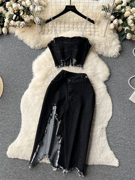 two piece dress singreiny streetwear cool y2k denim suits women strap short tank split bodycon skirt fashion sweet two pieces sets 230629, White
two piece dress singreiny streetwear cool y2k denim suits women strap short tank split bodycon skirt fashion sweet two pieces sets 230629, White