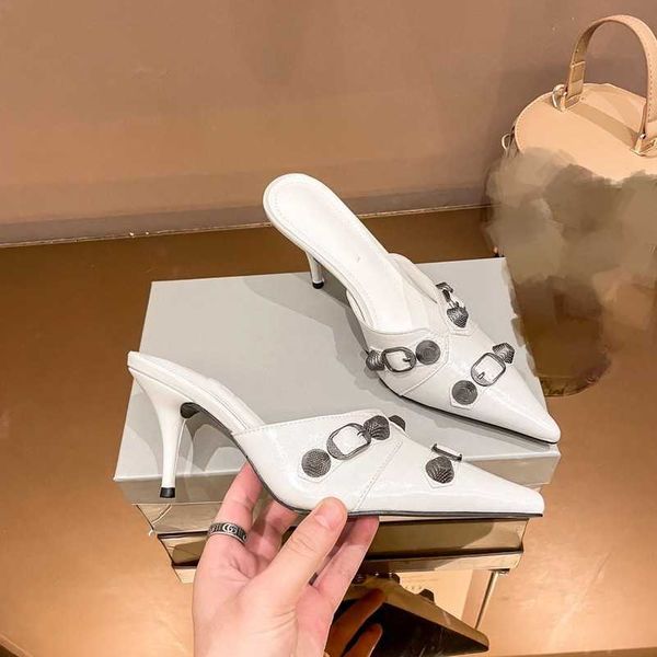 pointed closed toe cagole sandal half slippers women's paris 8cm high heels pump stud buckle embellished fashion party wedding dress sh, Black
pointed closed toe cagole sandal half slippers women's paris 8cm high heels pump stud buckle embellished fashion party wedding dress sh, Black