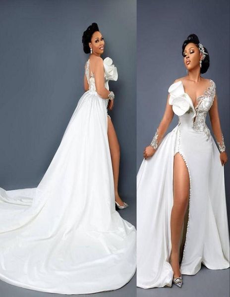 2022 vintage arabic aso ebi mermaid lace crystals wedding gowns illusion neck side split detachable train overskirts bridal dresse7299240, White
2022 vintage arabic aso ebi mermaid lace crystals wedding gowns illusion neck side split detachable train overskirts bridal dresse7299240, White