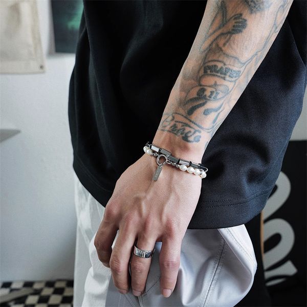 japanese style metal square pearl splicing bracelet for men and women's double layered simple titanium steel adjustable, Black
japanese style metal square pearl splicing bracelet for men and women's double layered simple titanium steel adjustable, Black