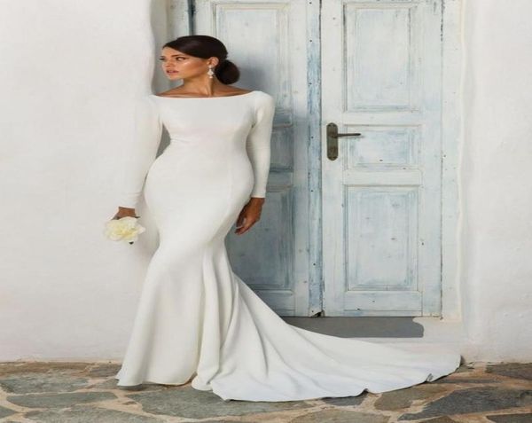 stretch crepe mermaid modest wedding dresses with long sleeves boat neck covered back women informal modest sleeved reception gown2720032, White
stretch crepe mermaid modest wedding dresses with long sleeves boat neck covered back women informal modest sleeved reception gown2720032, White