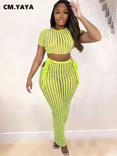 two piece dress cm.yaya gauze hollow out women beach ins maxi long midi skirt suit short sleeve t-shirt dress set outfit two 2 piece set 230, White
two piece dress cm.yaya gauze hollow out women beach ins maxi long midi skirt suit short sleeve t-shirt dress set outfit two 2 piece set 230, White