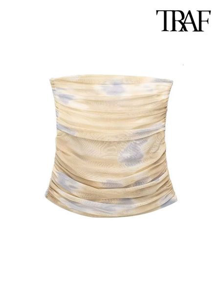 women's tanks camis traf women fashion printed draped tulle crop bustier strapless straight neck female mujer 230630, White
women's tanks camis traf women fashion printed draped tulle crop bustier strapless straight neck female mujer 230630, White
