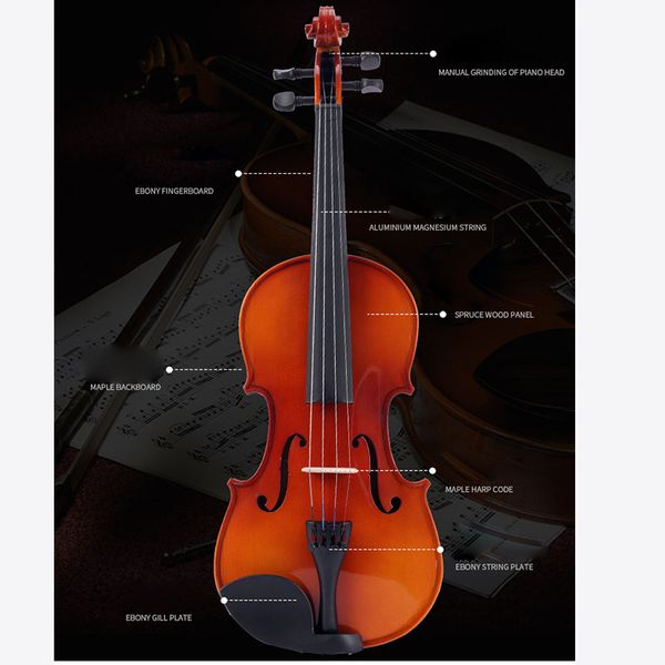 handmade solid wood violin glossy craft tiger patterned instrument for adults kids exam with hard case and accessories
handmade solid wood violin glossy craft tiger patterned instrument for adults kids exam with hard case and accessories