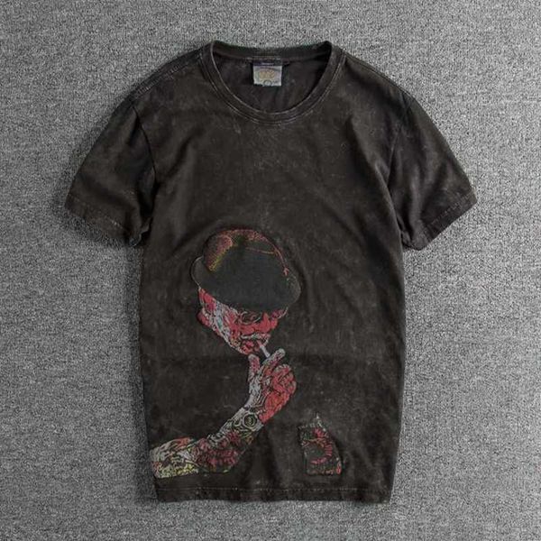 heavy water washed retro worn-out pure cotton youth personality half sleeved summer european and american men's round neck short sleeve, White;black
heavy water washed retro worn-out pure cotton youth personality half sleeved summer european and american men's round neck short sleeve, White;black