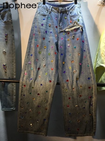 women's jeans high street hand stitched diamond beaded waist loose slimming straight denim pants 2023 spring long trousers 230630, Blue
women's jeans high street hand stitched diamond beaded waist loose slimming straight denim pants 2023 spring long trousers 230630, Blue