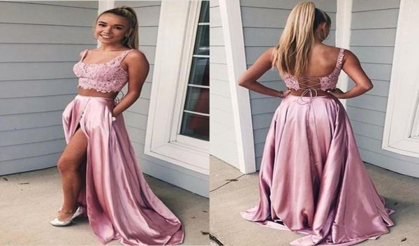 rose gold 2 piece prom dresses long side split lace satin spaghetti laceup evening gowns formal dress vestido de novia special oc1298867, Black
rose gold 2 piece prom dresses long side split lace satin spaghetti laceup evening gowns formal dress vestido de novia special oc1298867, Black