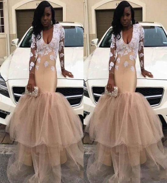 2019 deep v neck champagne prom dresses long sleeve tiered tulle skirt long mermaid formal party evening dresses special occasion 3965437, Black
2019 deep v neck champagne prom dresses long sleeve tiered tulle skirt long mermaid formal party evening dresses special occasion 3965437, Black