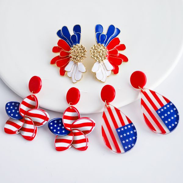 independence day creative acrylic earrings flower droplet flag of the united states red blue white earrings jewelry, Silver 
independence day creative acrylic earrings flower droplet flag of the united states red blue white earrings jewelry, Silver