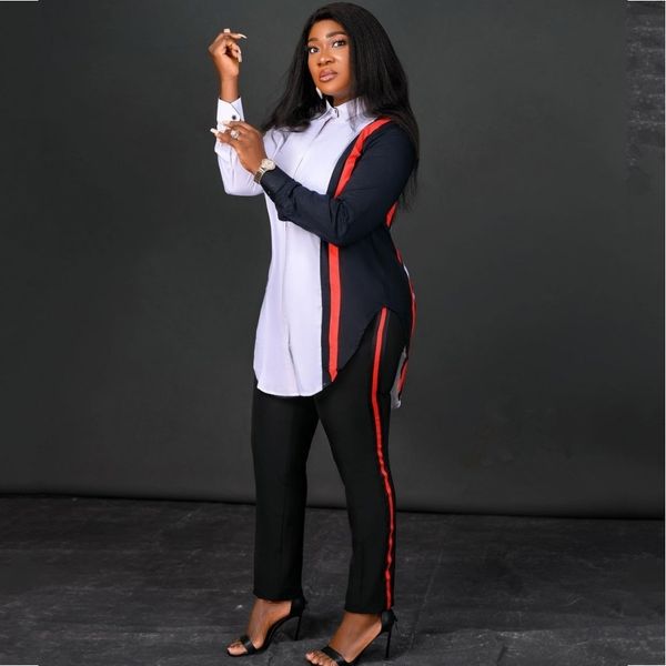 women s tracksuits 2 two piece set stripe print long sleeve blouse and pant suits spring autumn women sheath matching fashion outfit 230629, Gray
women s tracksuits 2 two piece set stripe print long sleeve blouse and pant suits spring autumn women sheath matching fashion outfit 230629, Gray