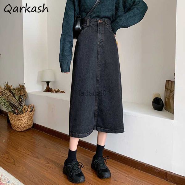 skirts women denim black midi retro korean trendy autumn allmatch ladies high waist skirt casual basic solid backslit design l230621
skirts women denim black midi retro korean trendy autumn allmatch ladies high waist skirt casual basic solid backslit design l230621