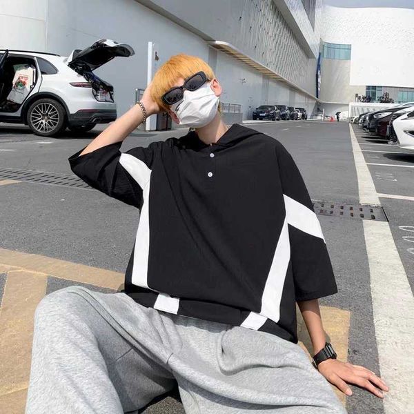 summer 3/4 sleeve men's hooded sweater loose large fashion brand contrast color 5/4 short casual top, Black
summer 3/4 sleeve men's hooded sweater loose large fashion brand contrast color 5/4 short casual top, Black