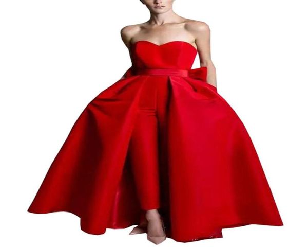 women jumpsuit evening dresses plus size 2022 satin bow strapless detachable skirt pantsuit prom dress formal gowns open back cust1156006, Black;red
women jumpsuit evening dresses plus size 2022 satin bow strapless detachable skirt pantsuit prom dress formal gowns open back cust1156006, Black;red