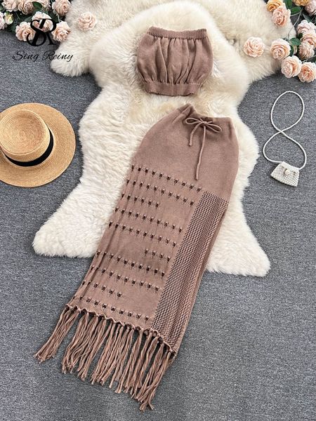 two piece dress singreiny hollow out knitted summer suits strapless tank ong tassel skirts sets fashion bohemian beach two pieces sets 23062, White
two piece dress singreiny hollow out knitted summer suits strapless tank ong tassel skirts sets fashion bohemian beach two pieces sets 23062, White