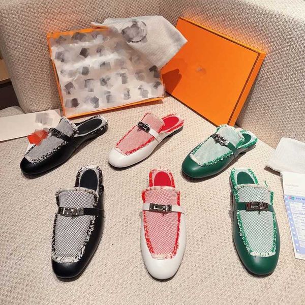 women's designer mules sandal closed toe half slippers canvas leather loafers genuine cowhide sandal luxury casual shoe metal buckle sl, Black
women's designer mules sandal closed toe half slippers canvas leather loafers genuine cowhide sandal luxury casual shoe metal buckle sl, Black